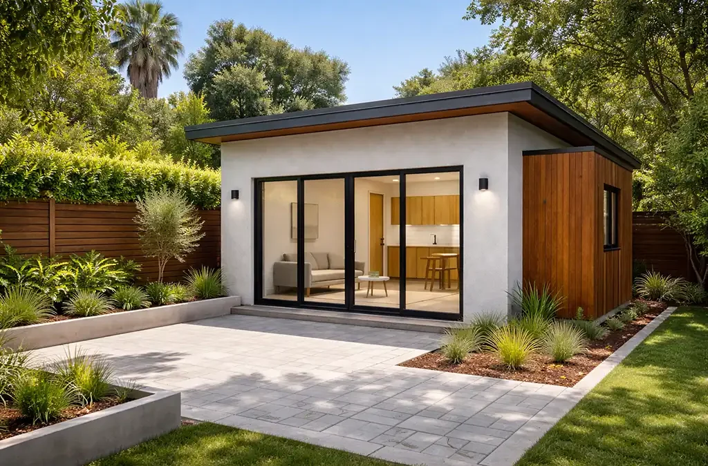 Luxury garage ADU conversion in Los Angeles with modern design and private entry