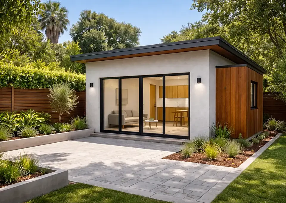 Luxury garage ADU conversion in Los Angeles with modern design and private entry